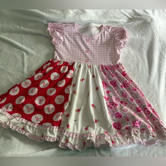 Josie B’s Other - Boutique White Pink Red Roses Flowers Dots Gingham Ruffles Girls Dress 14/16